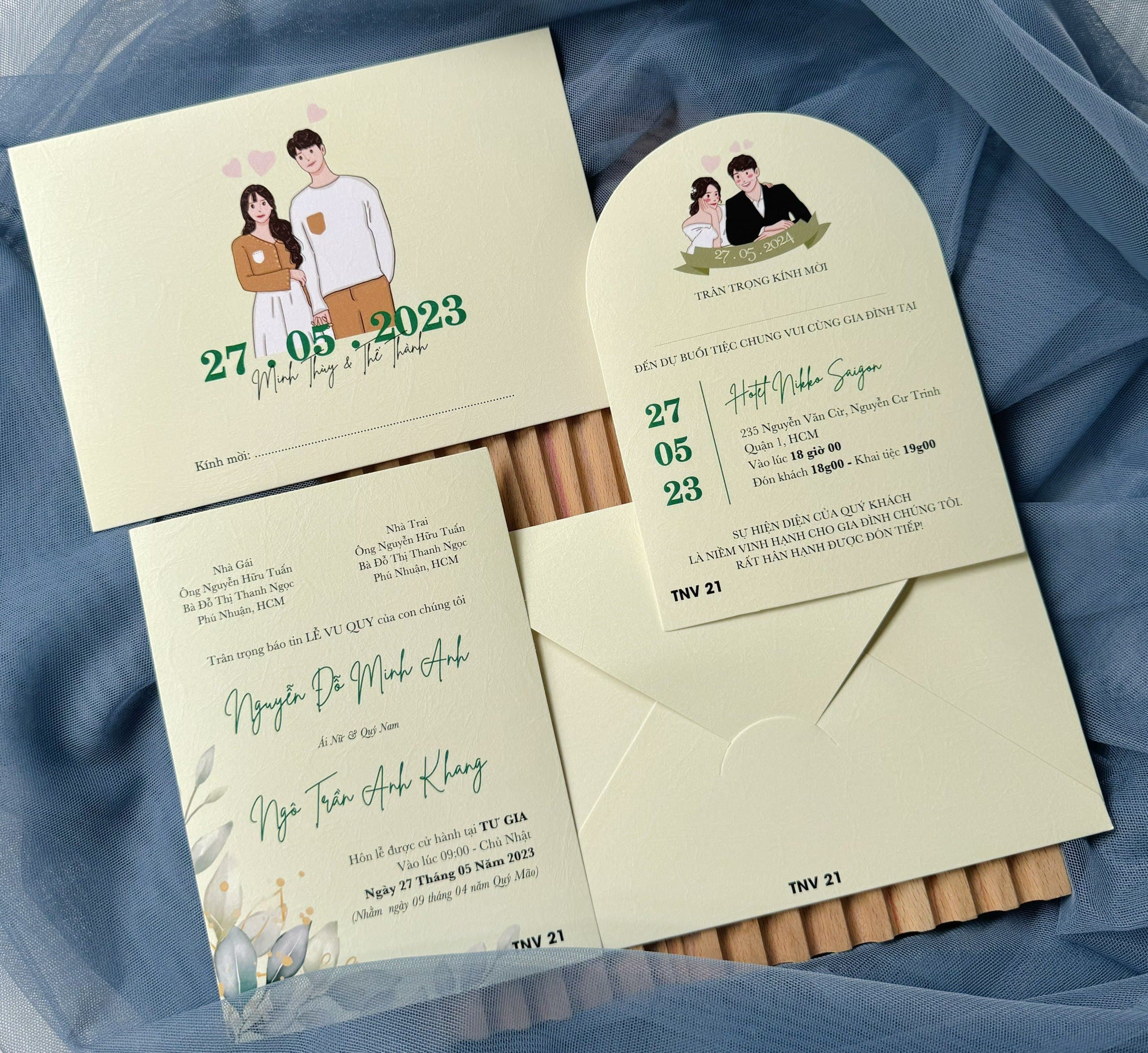 Thiệp cưới chibi cách điệu hiện đại