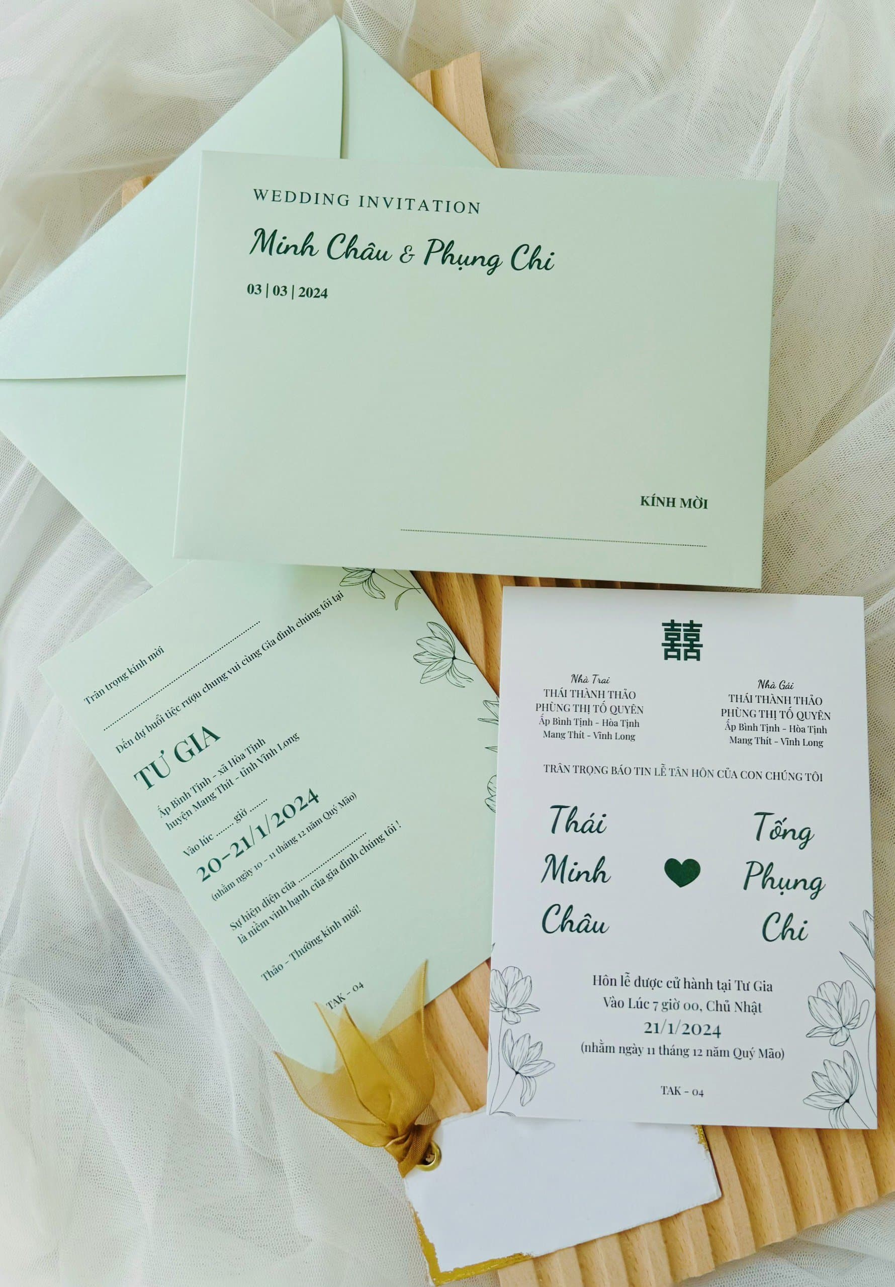 Thiệp cưới cơ bản xanh lá