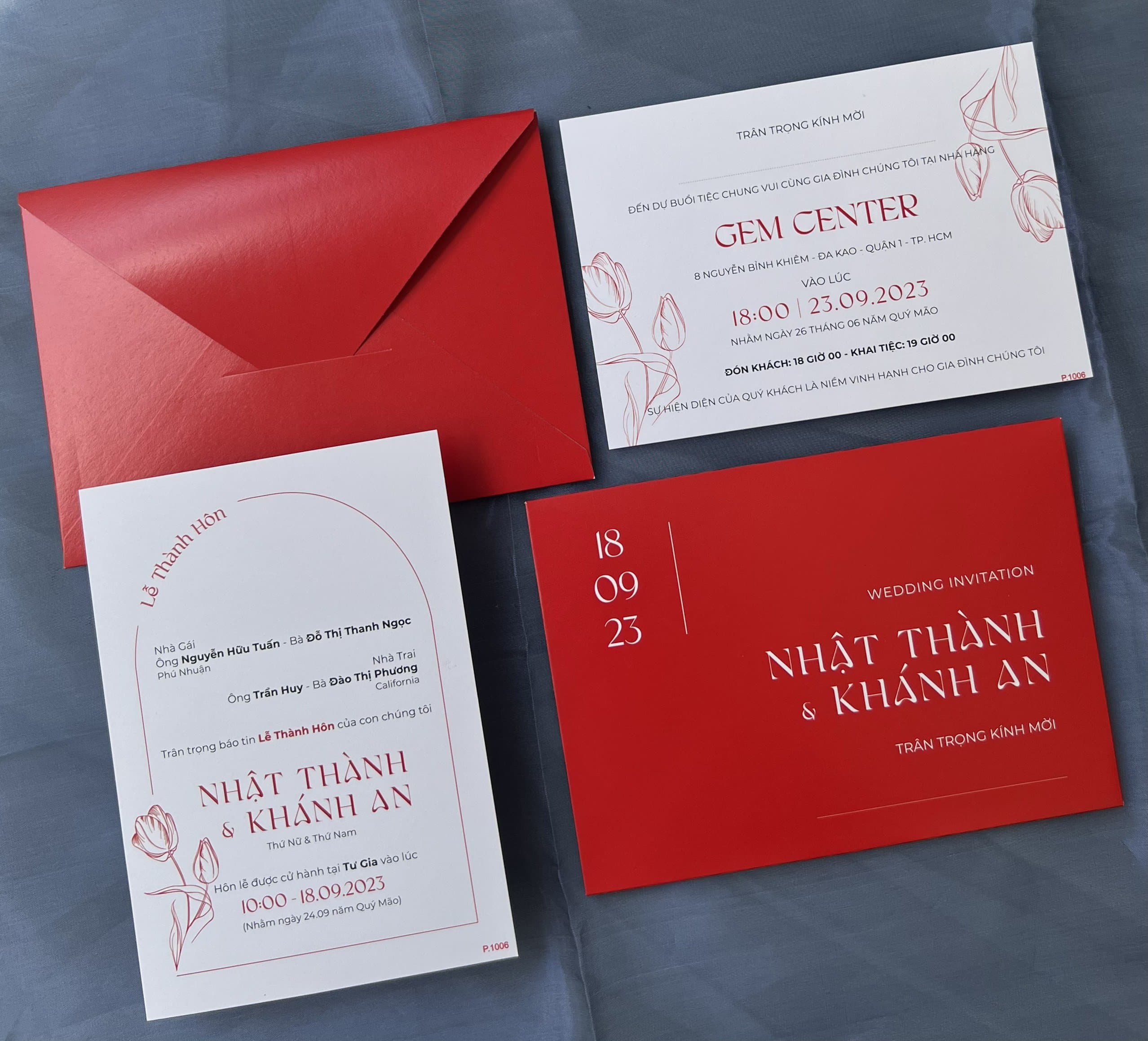 Thiệp cưới đỏ cách điệu cơ bản đẹp