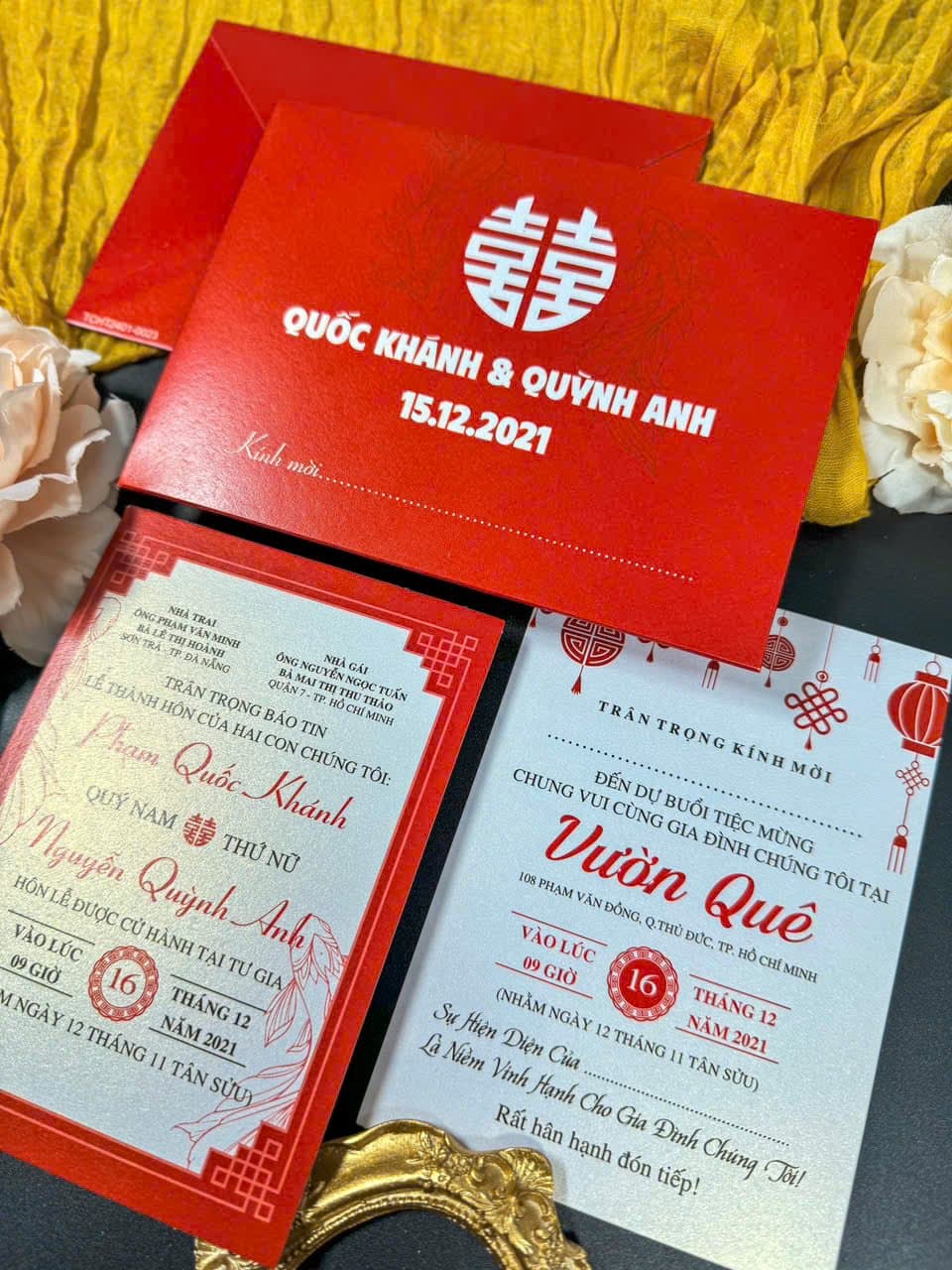 Thiệp đỏ chữ hỷ cổ điển