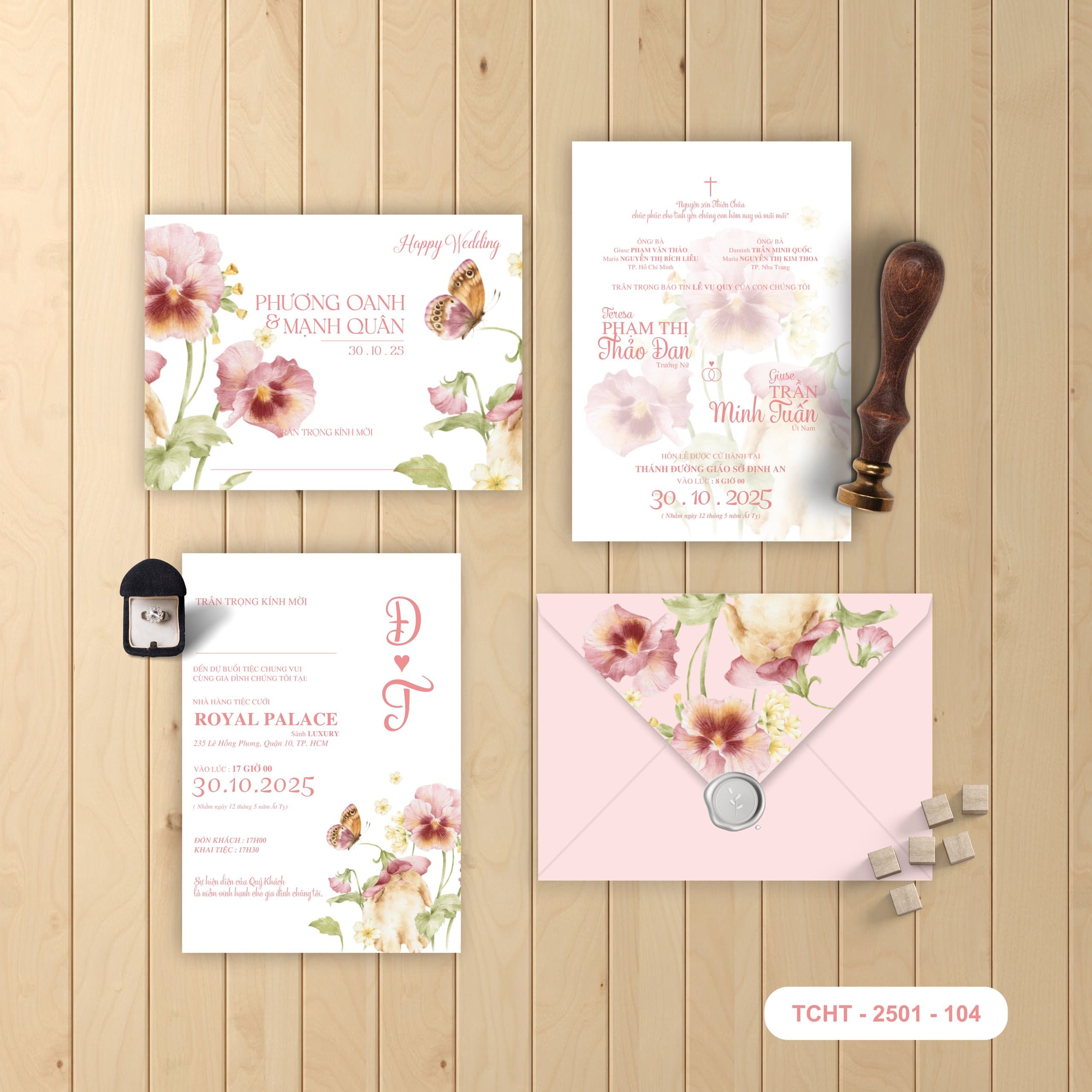 Thiệp hồng hoa bướm